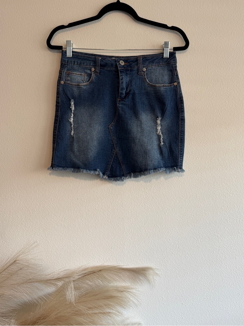 Dark Blue Distressed Denim Mini Skirt